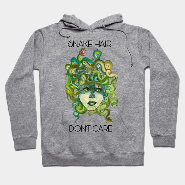 Snake Hair, Don’t Care, Watercolor Medusa Hoodie by JJacobs